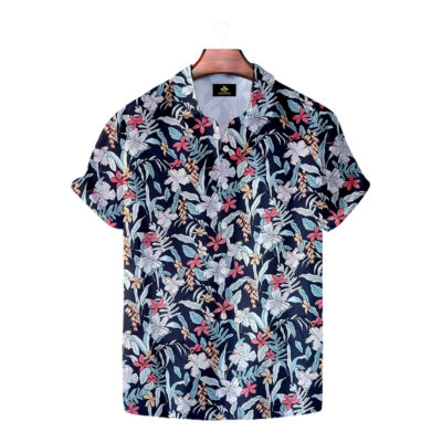 Men's Floral Print Hawaiian Shirt - Viscose Linen Cotton Blend, Regular Collar, Sizes M-2XL