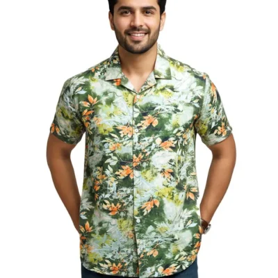 Tropical Breeze Viscose Lilen Cotton Cuban Collar Shirt