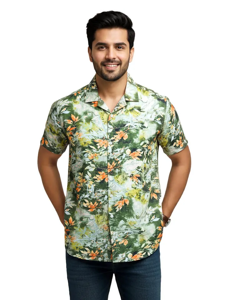 Tropical Breeze Viscose Lilen Cotton Cuban Collar Shirt