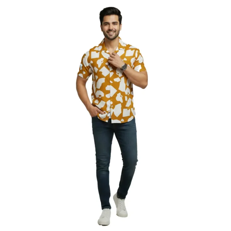 Abstract Pattern Viscose Lilen Cotton Cuban Collar Shirt