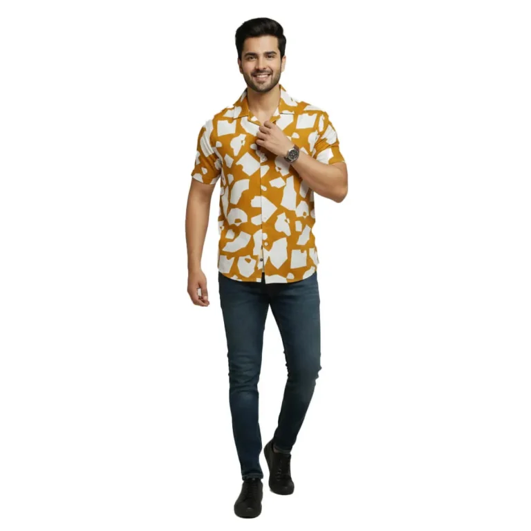 Abstract Pattern Viscose Lilen Cotton Cuban Collar Shirt
