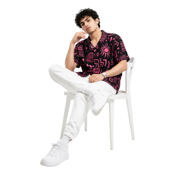 Midnight Tribe Pink Cuban Collar Shirt